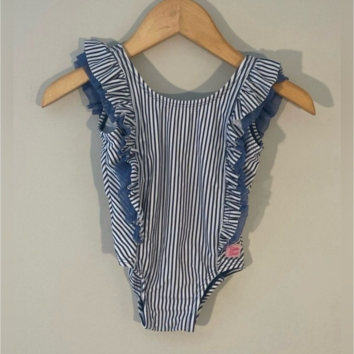 ruffle butts swimsuit blue white stripe 12-18M