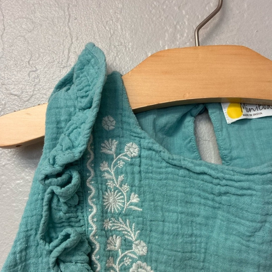 mini boden girls' teal floral tunic top 7-8Y