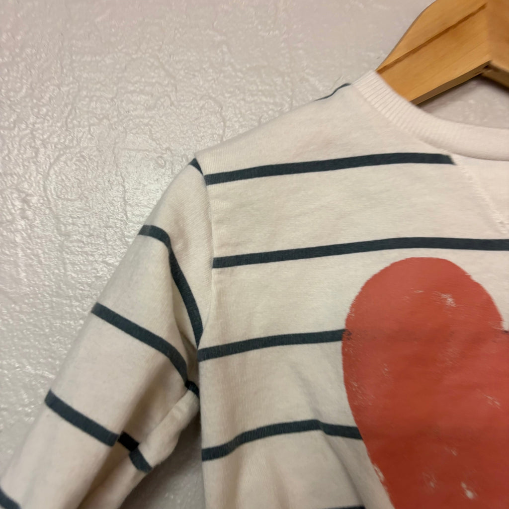 little co. girls’ cream and blue stripe pullover heart graphic 12M