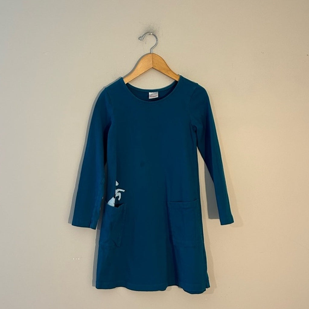 hanna andersson blue dress unicorn pockets 6-7Y