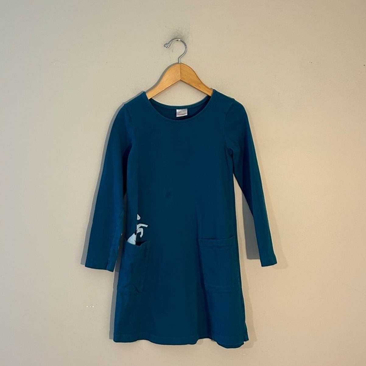 hanna andersson blue dress unicorn pockets 6-7Y