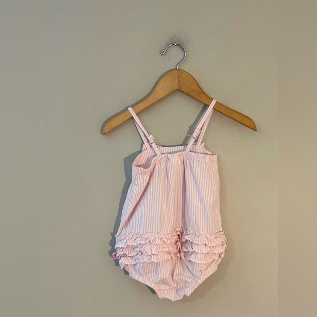 ruffle butts pink striped romper 18-24M