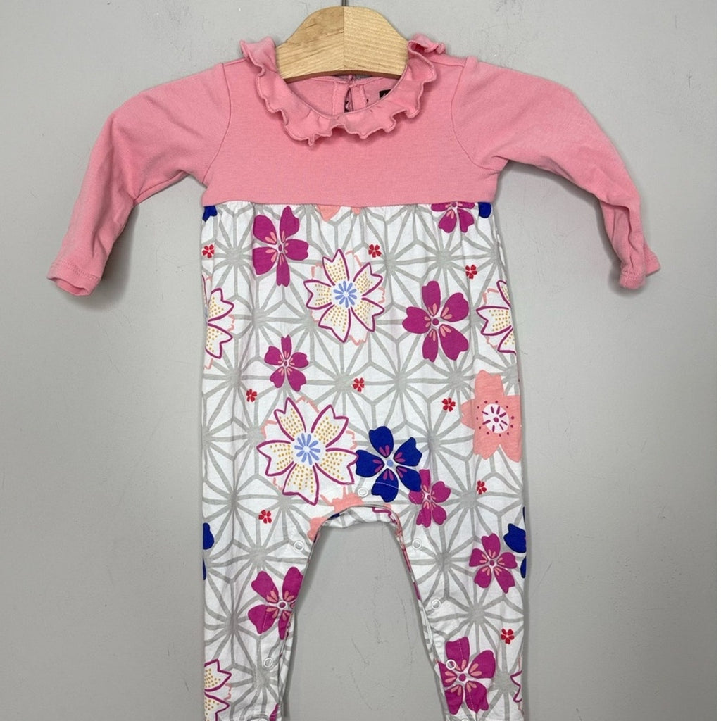 tea collection pink floral romper 6-9M