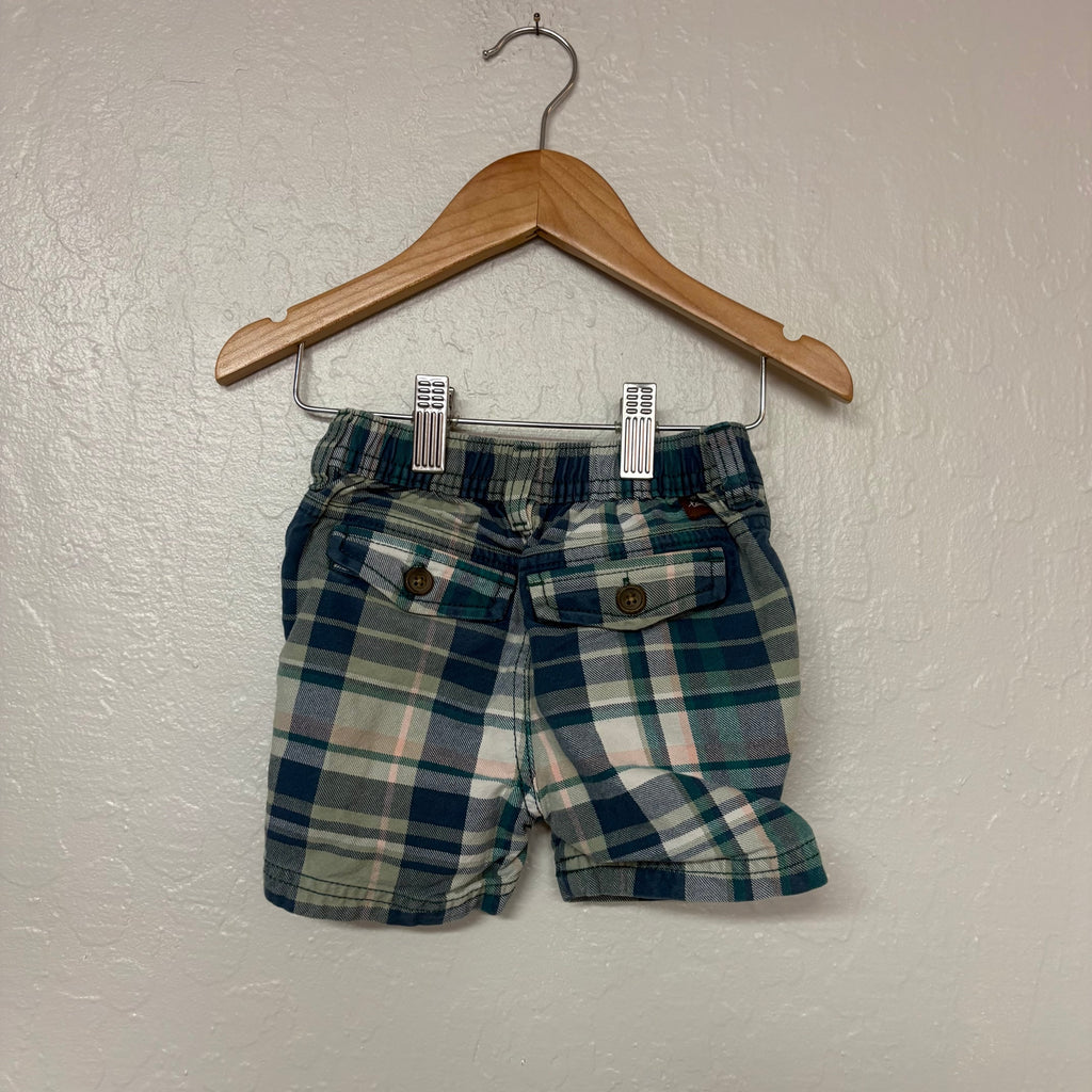 tea collection boys blue green and beige plaid shorts 12-18M