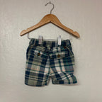 tea collection boys blue green and beige plaid shorts 12-18M
