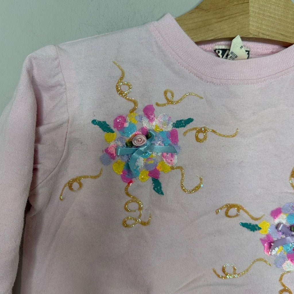 vintage girls' boxy crop tee pink rosette 3Y