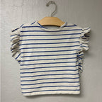 zara girls' blue and cream stripe top 5-6Y