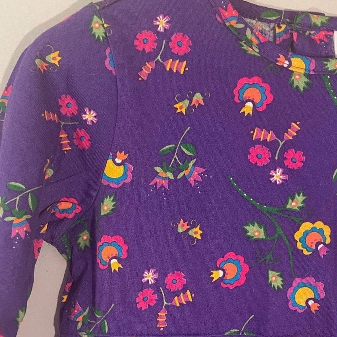 hanna andersson purple floral long-sleeve dress 4Y