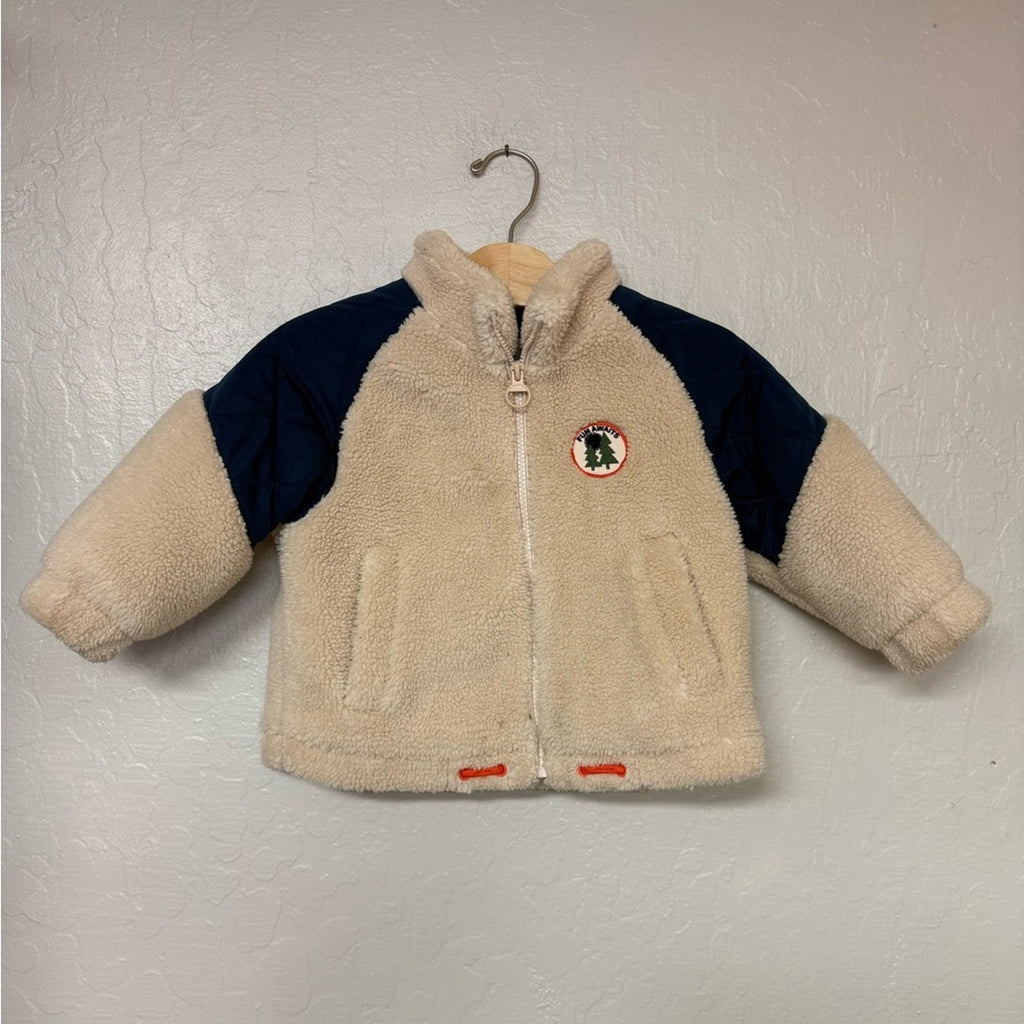 zara boys' cream navy fleece jacket 18-24M