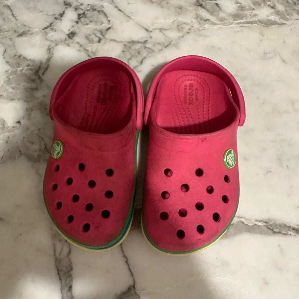 crocs girls' pink rainbow shoes 9c
