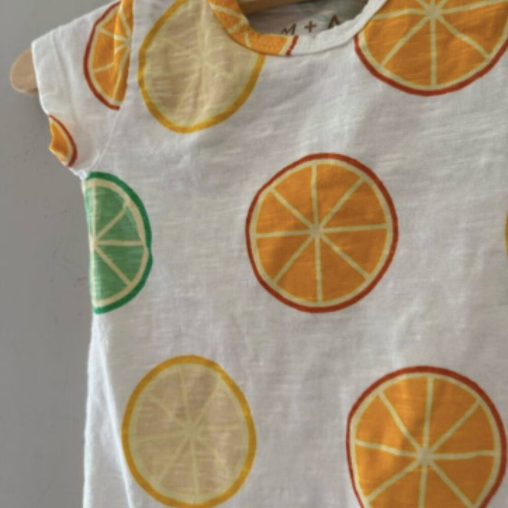 monica + andy citrus romper 6-9M
