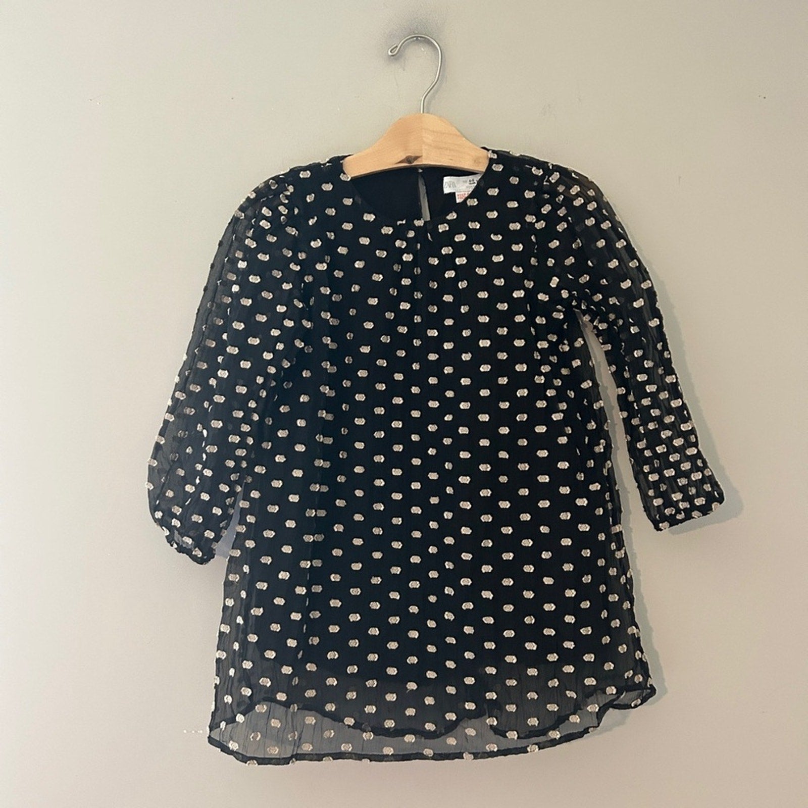 zara girls' black dotted dress 4-5Y