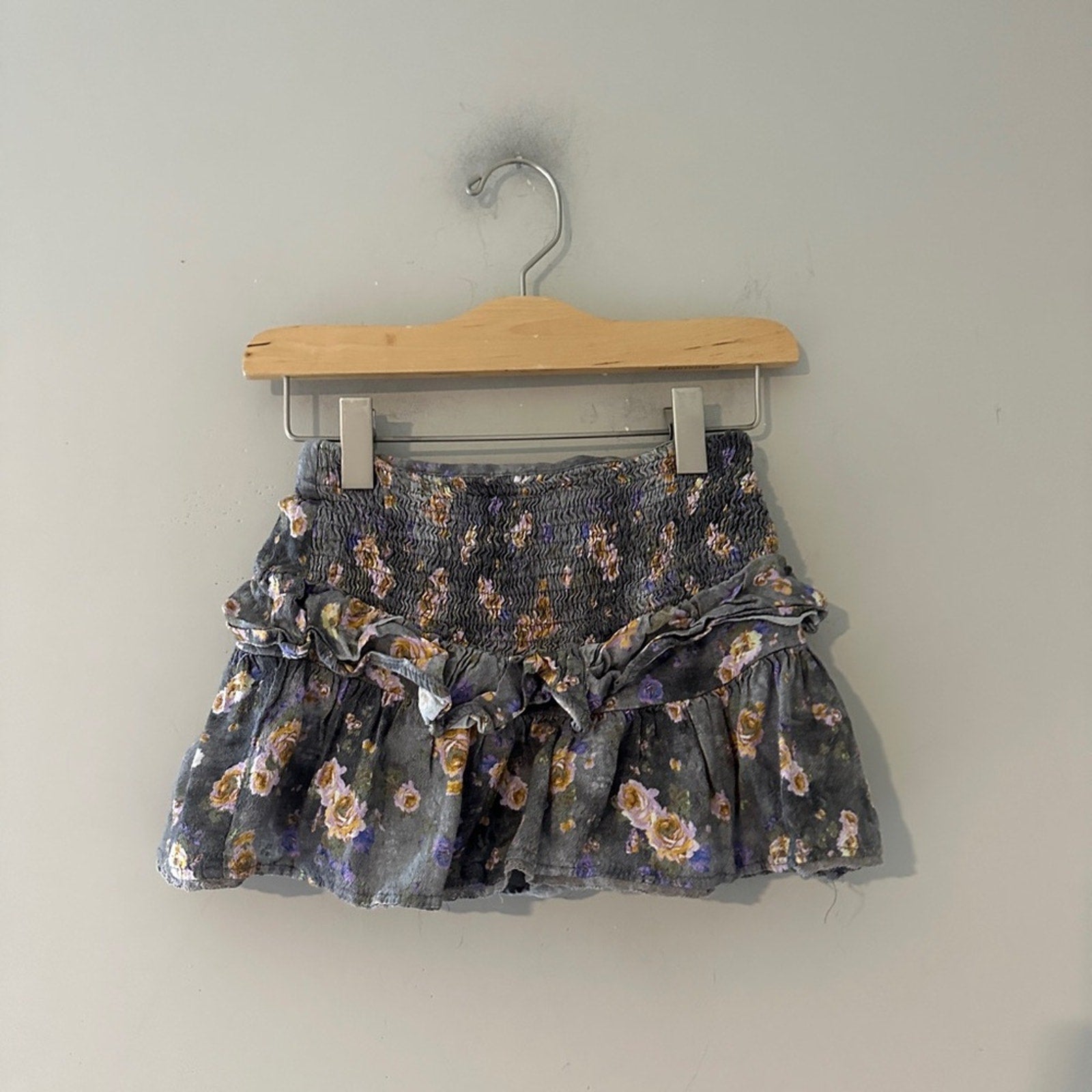 zara blue gray smocked floral skirt 6Y