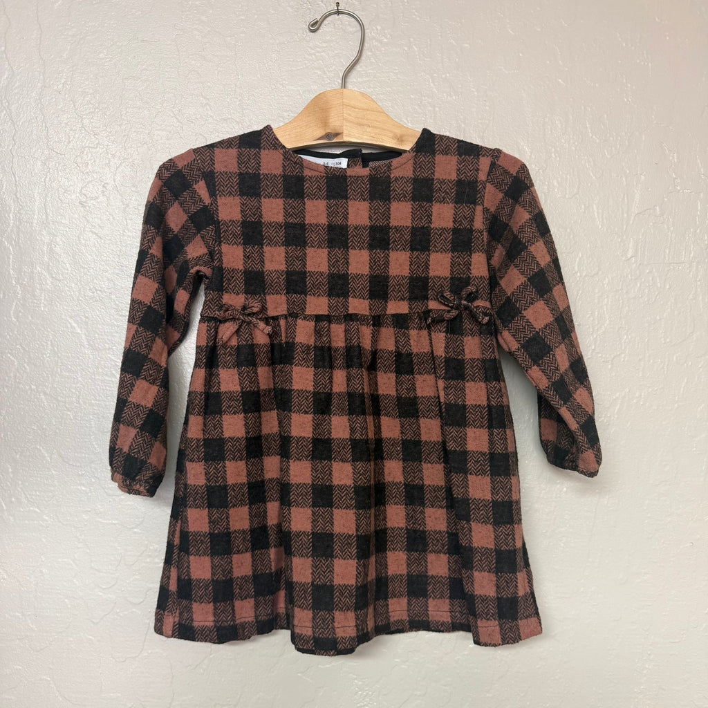 zara brown plaid dress 3-4Y