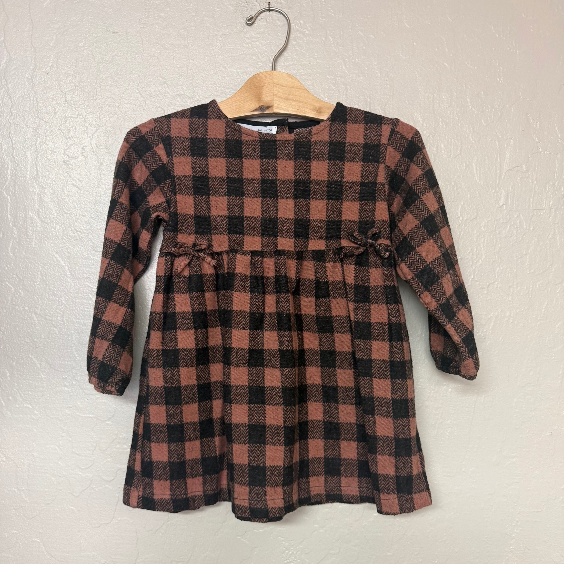 zara brown plaid dress 3-4Y