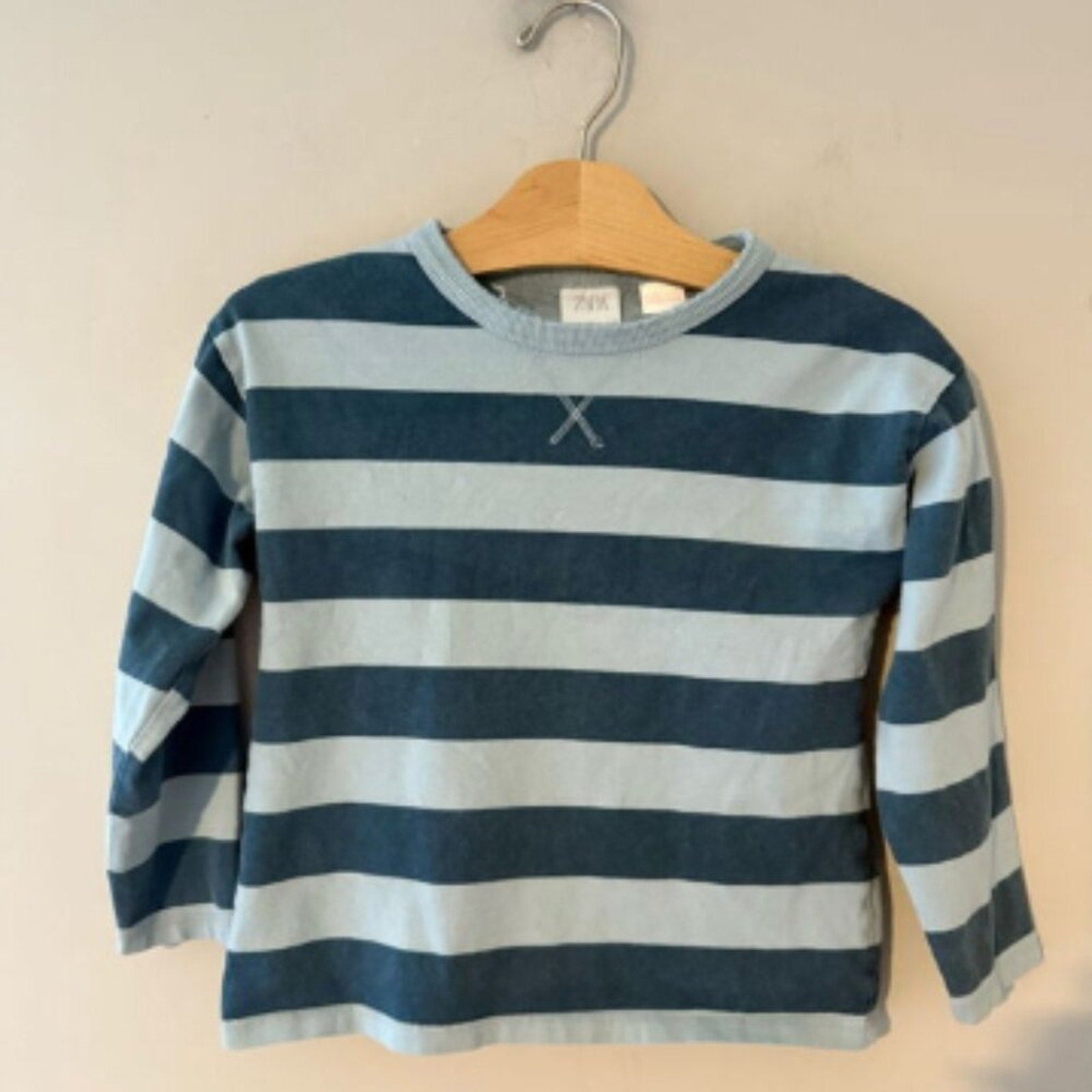 zara boys' long-sleeve blue stripe tee 4-5Y