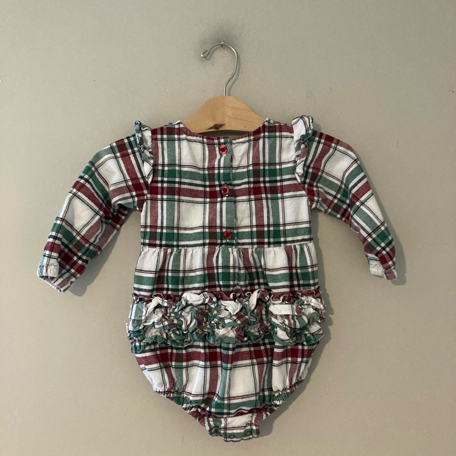 rufflebutts holiday plaid flannel romper 18-24M