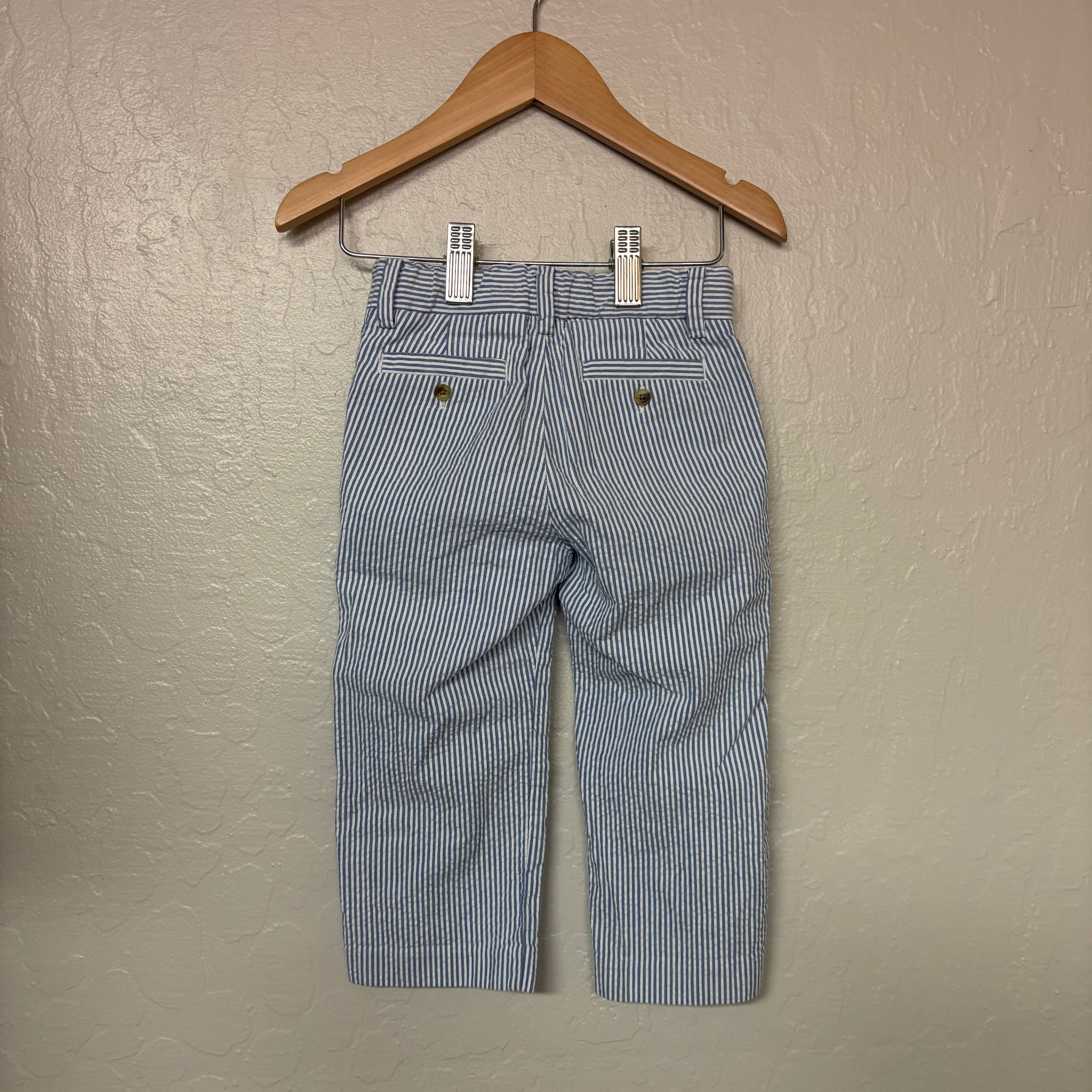 janie and jack boys’ white and blue stripped  seersucker pants 18-24M