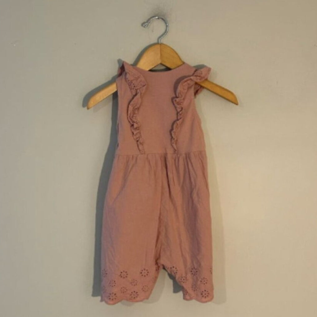 h&m girls' pink eyelet romper 12M