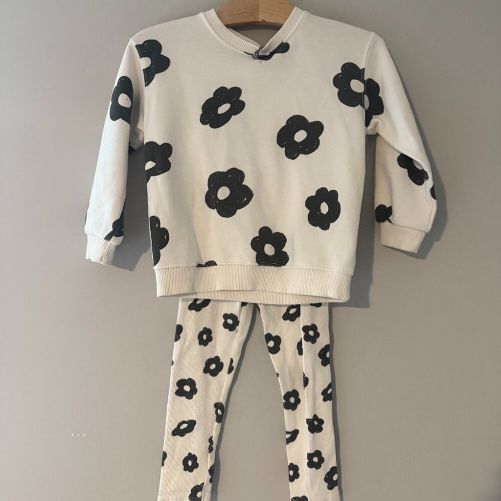 zara girls' cream and black floral set