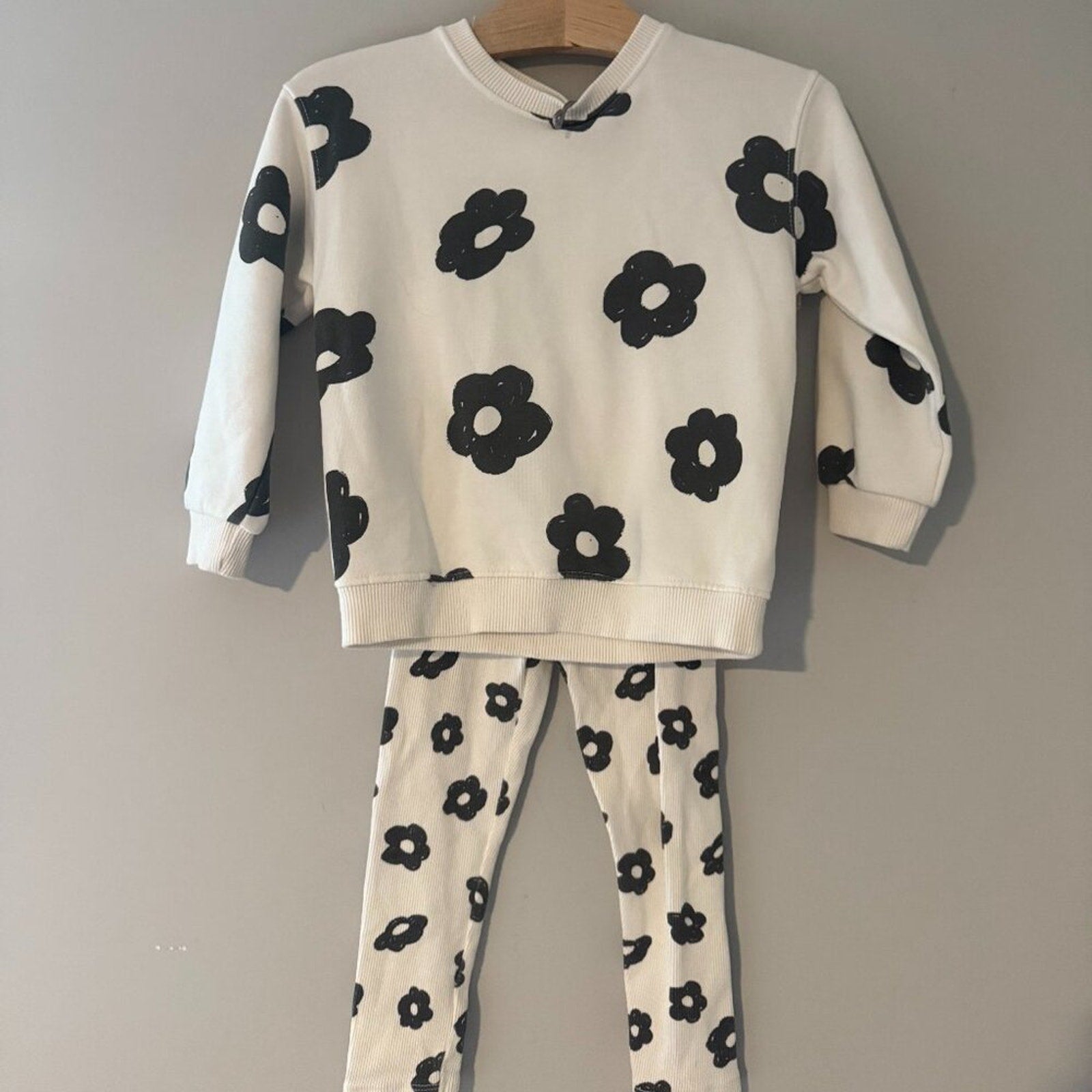 zara girls' cream and black floral set