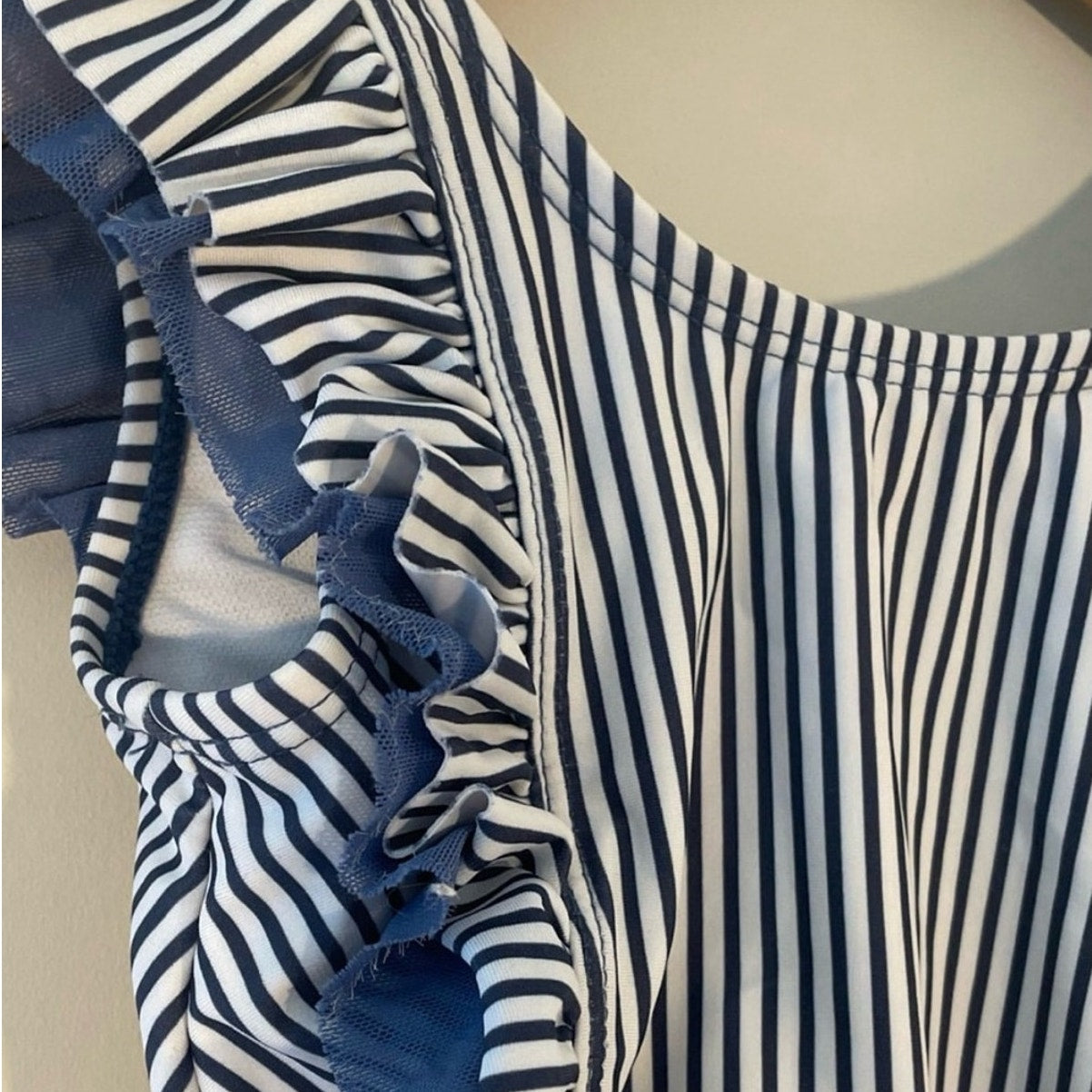 ruffle butts swimsuit blue white stripe 12-18M