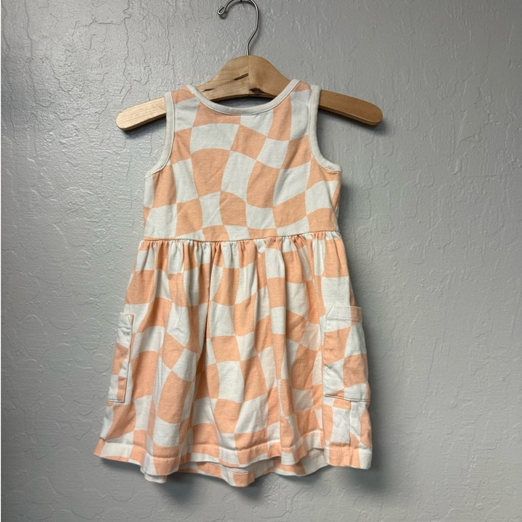 hanna andersson peach white checked dress 4Y