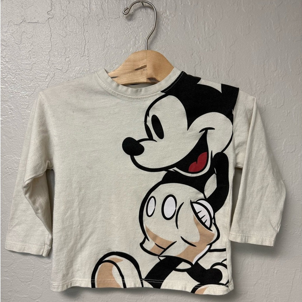 zara x disney cream long-sleeve mickey tee 2-3Y