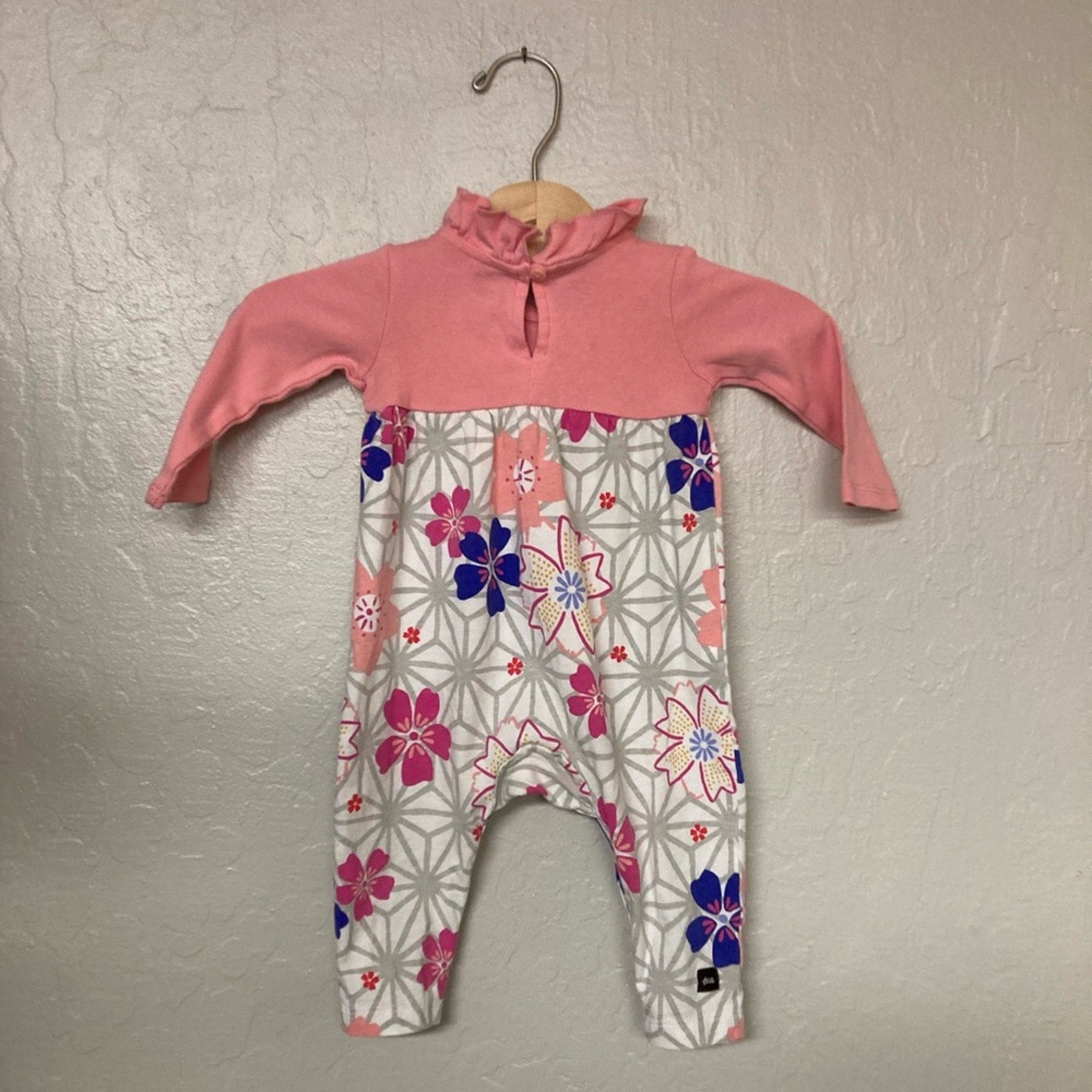 tea collection pink floral romper 3-6M