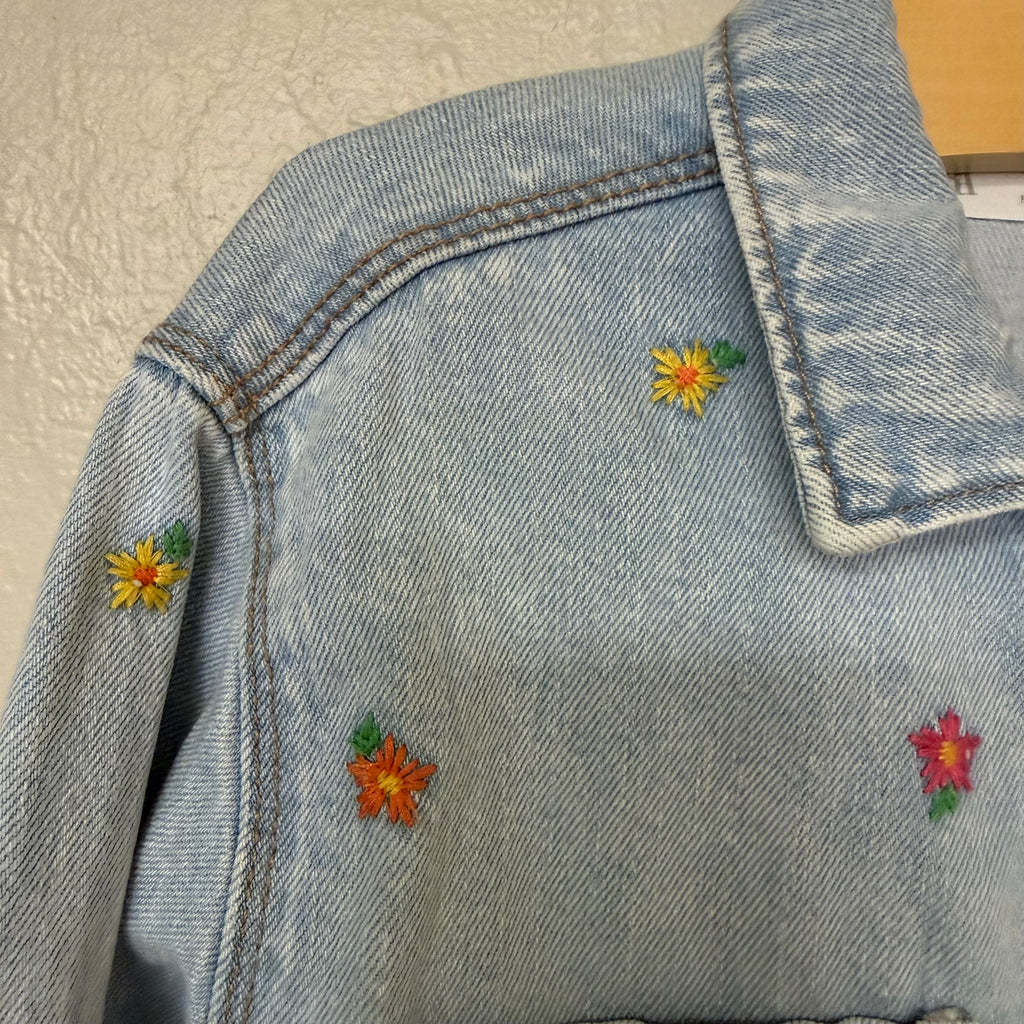 zara girls denim floral embroidered jacket 3-4Y