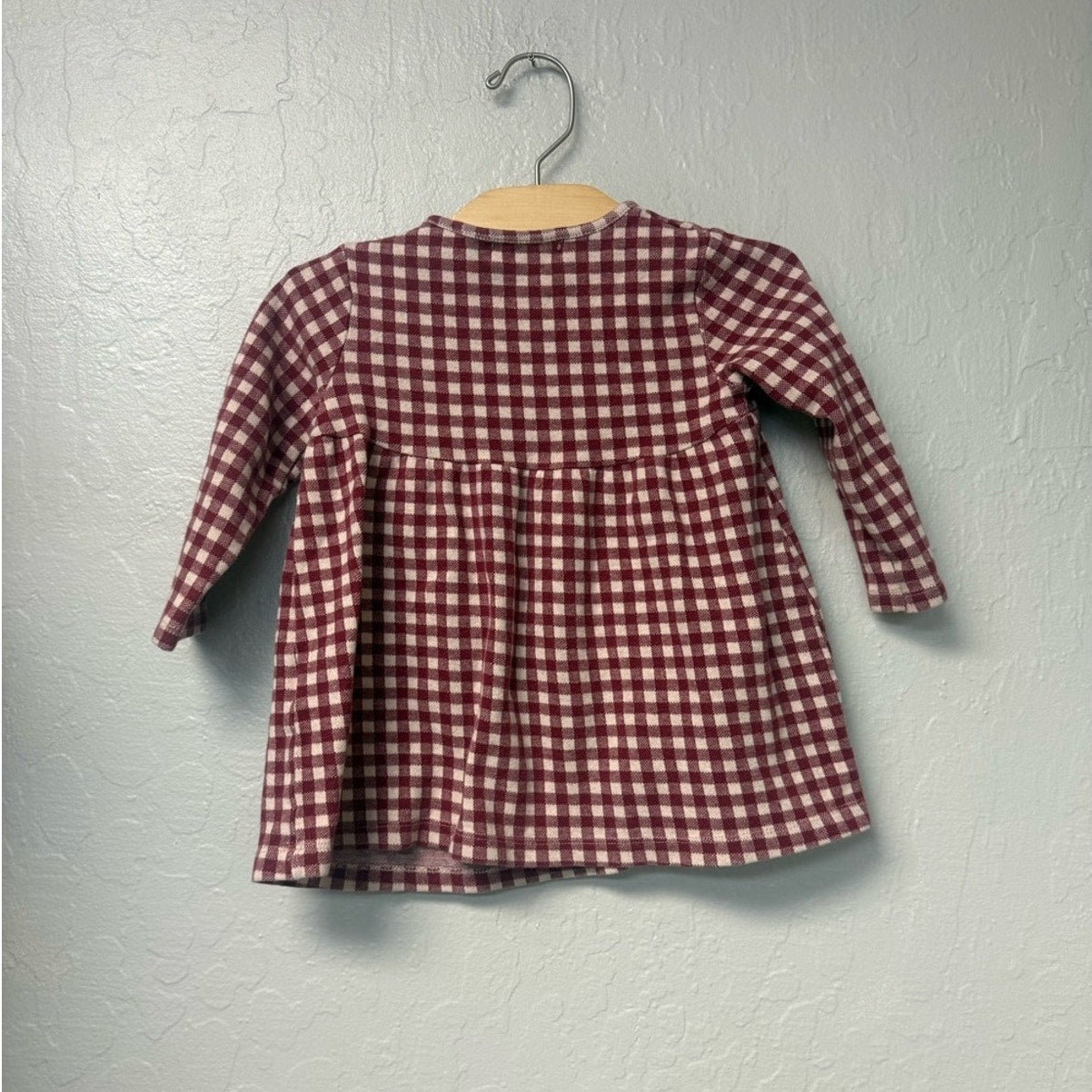 zara dark red gingham long sleeve dress 2-3Y