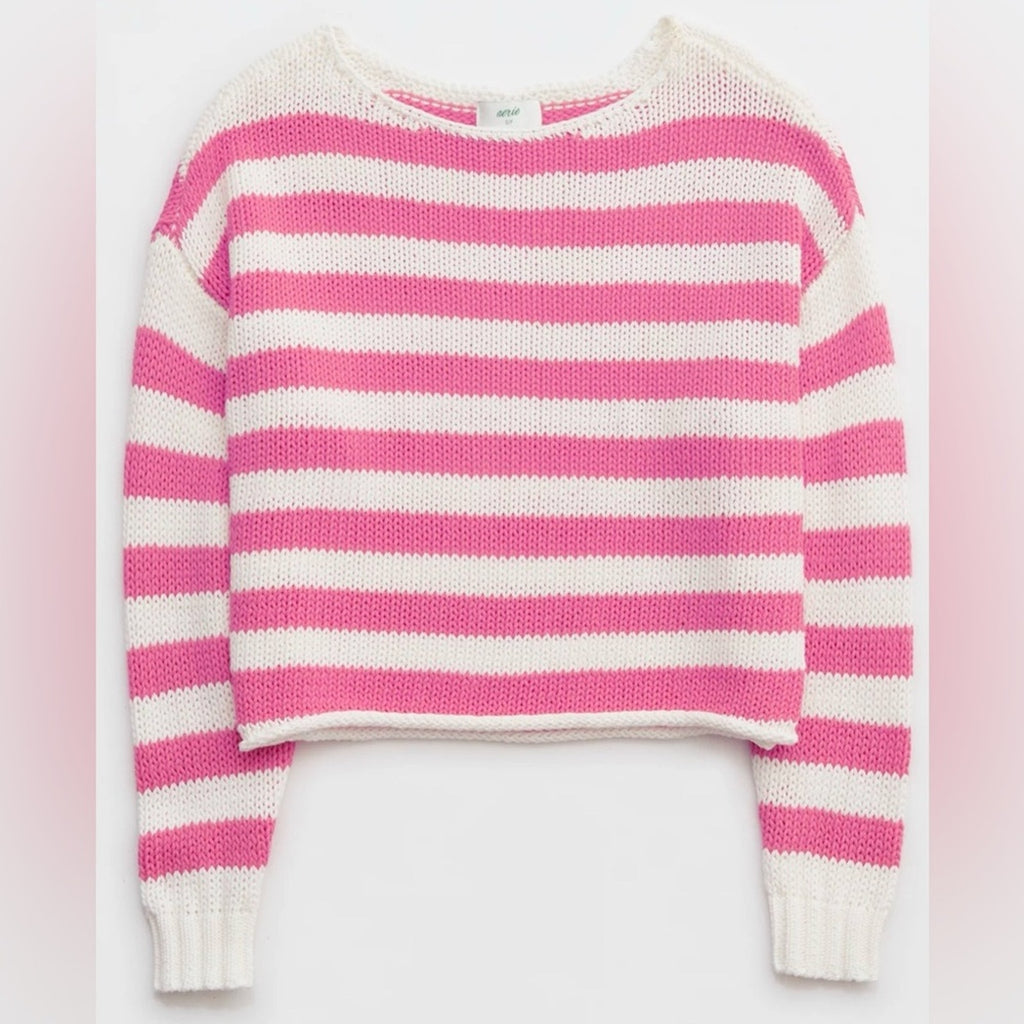 aerie off-shoulder pink white stripe sweater XL