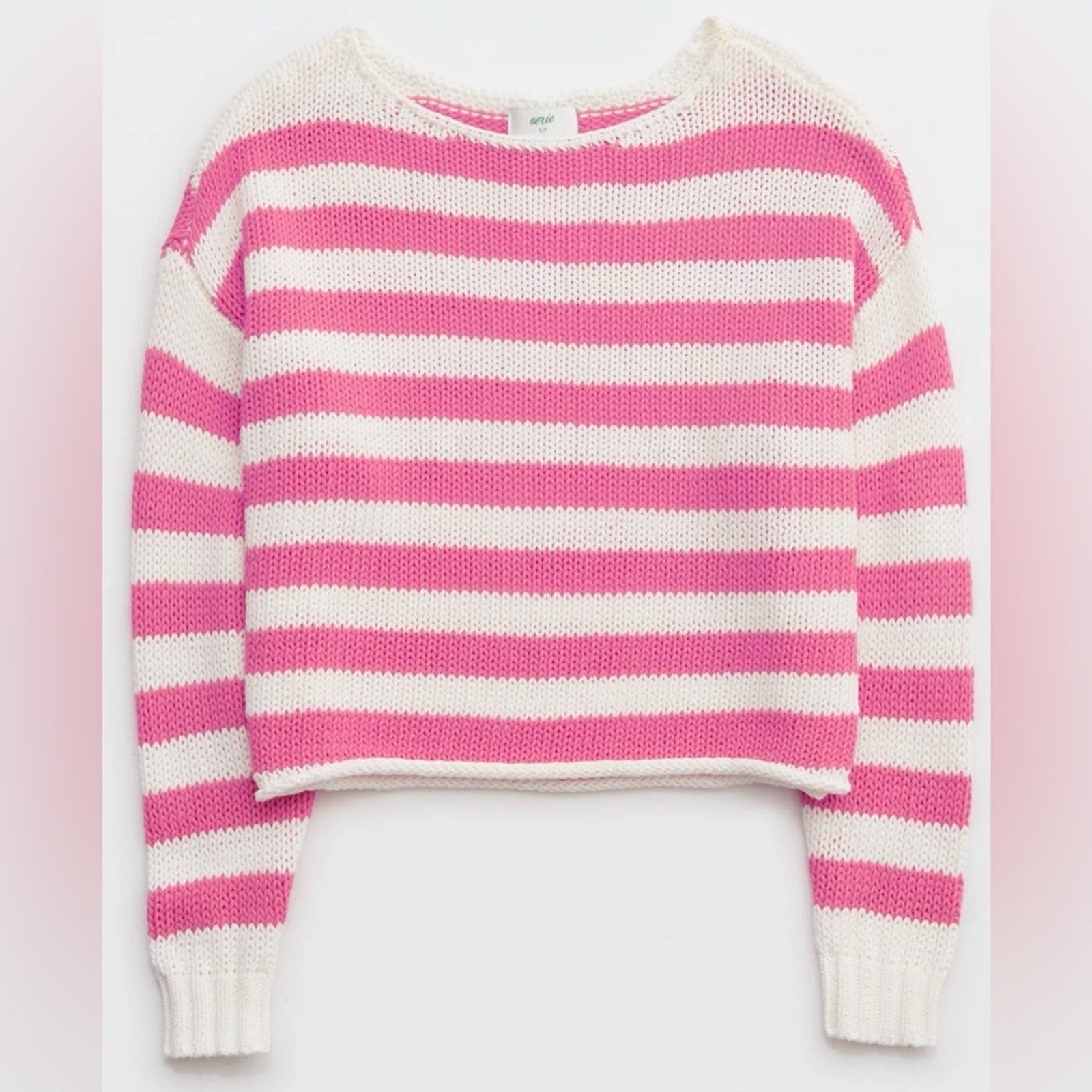 aerie off-shoulder pink white stripe sweater XL