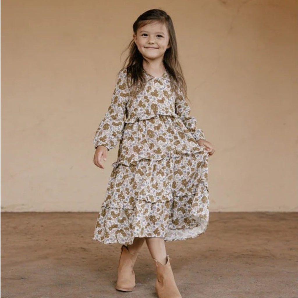 rylee + cru dress tiered floral dress 8-9Y