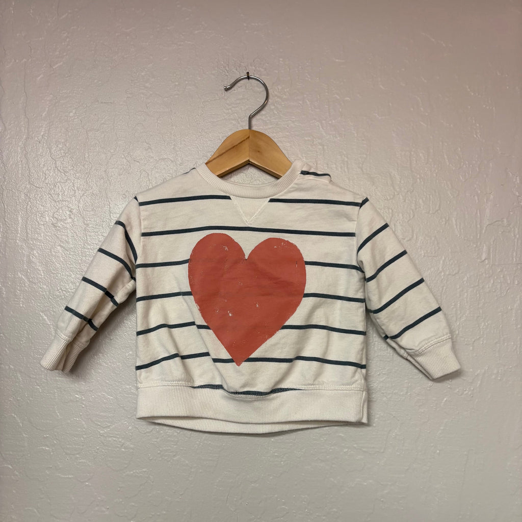 little co. girls’ cream and blue stripe pullover heart graphic 12M