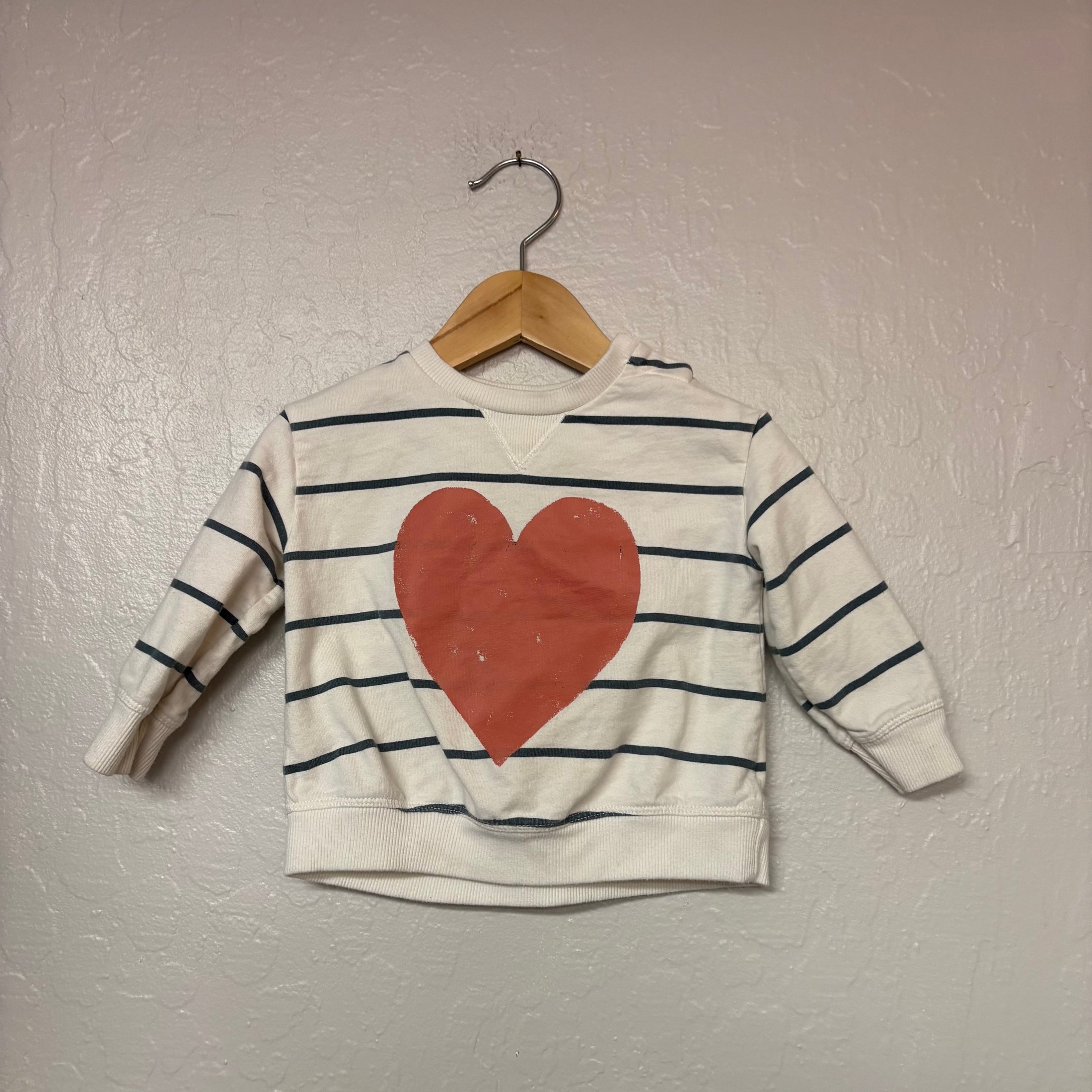little co. girls’ cream and blue stripe pullover heart graphic 12M