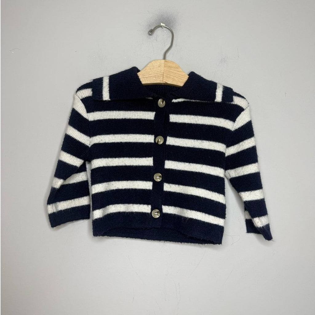 zara navy blue cream collared cardigan 12-18M