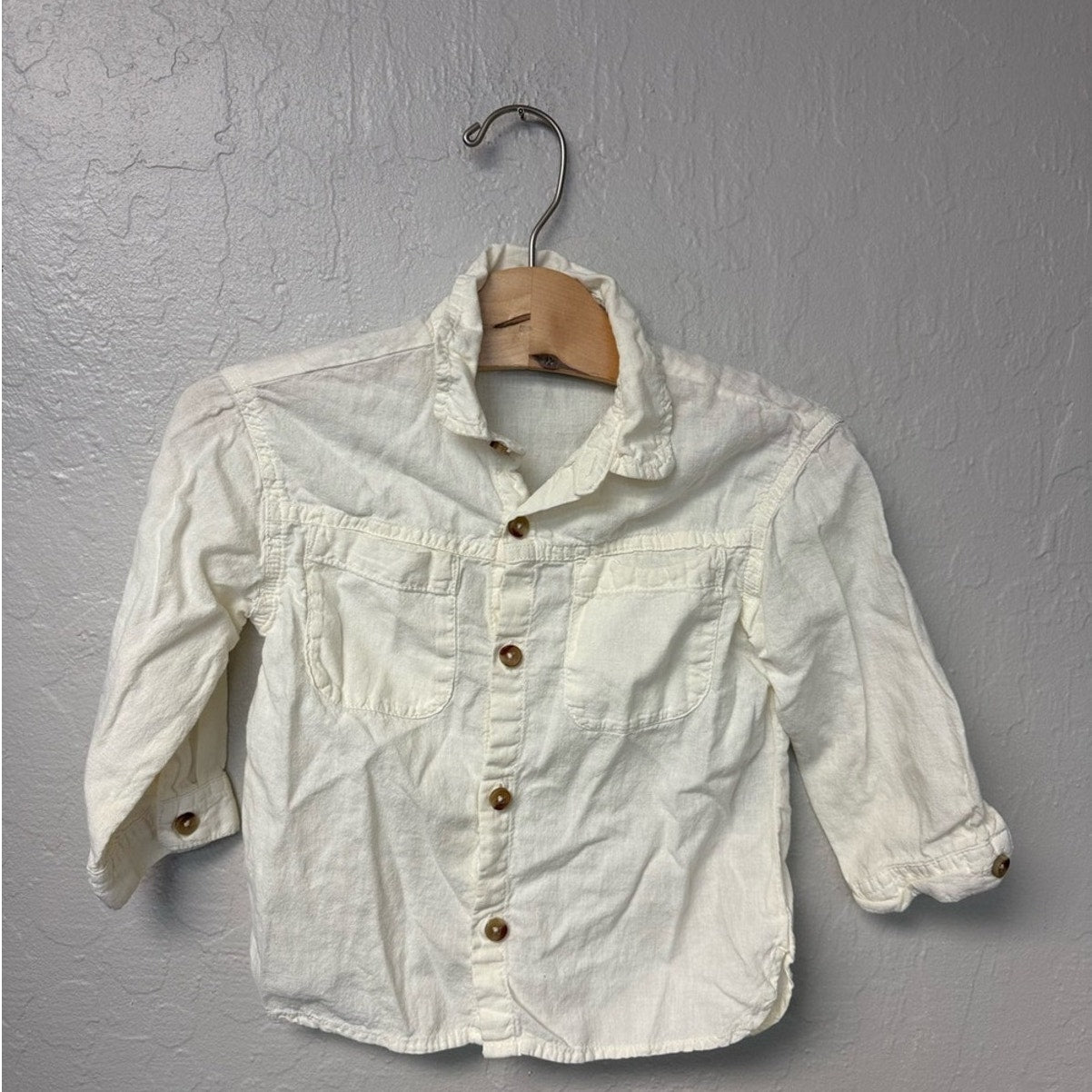 zara boys' linen cotton cream shirt 2-3Y