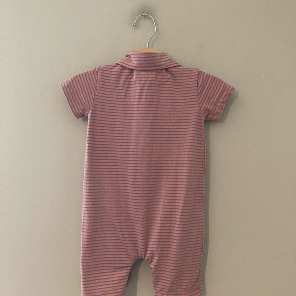 me & henry boys' pink stripe romper 18-24M