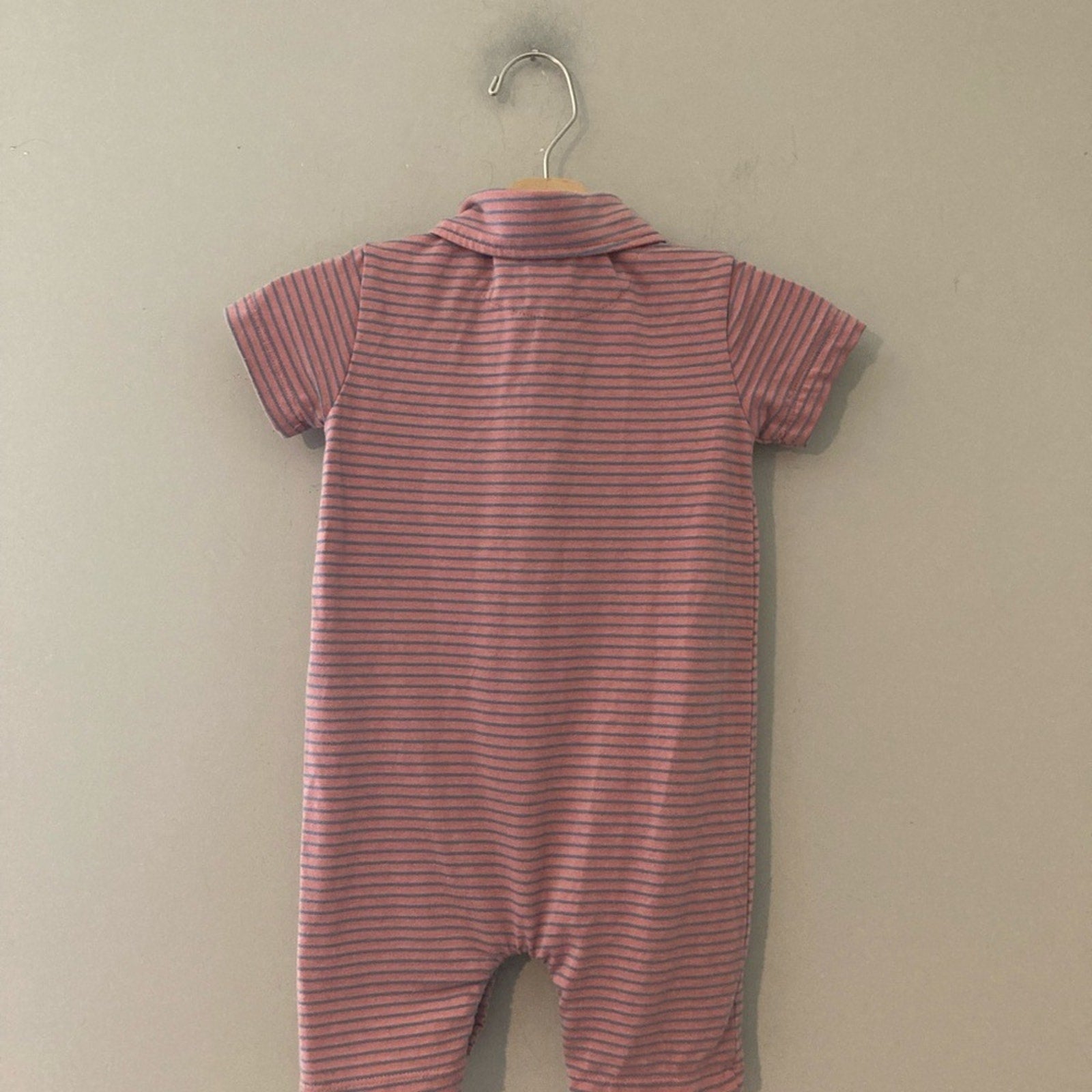 me & henry boys' pink stripe romper 18-24M