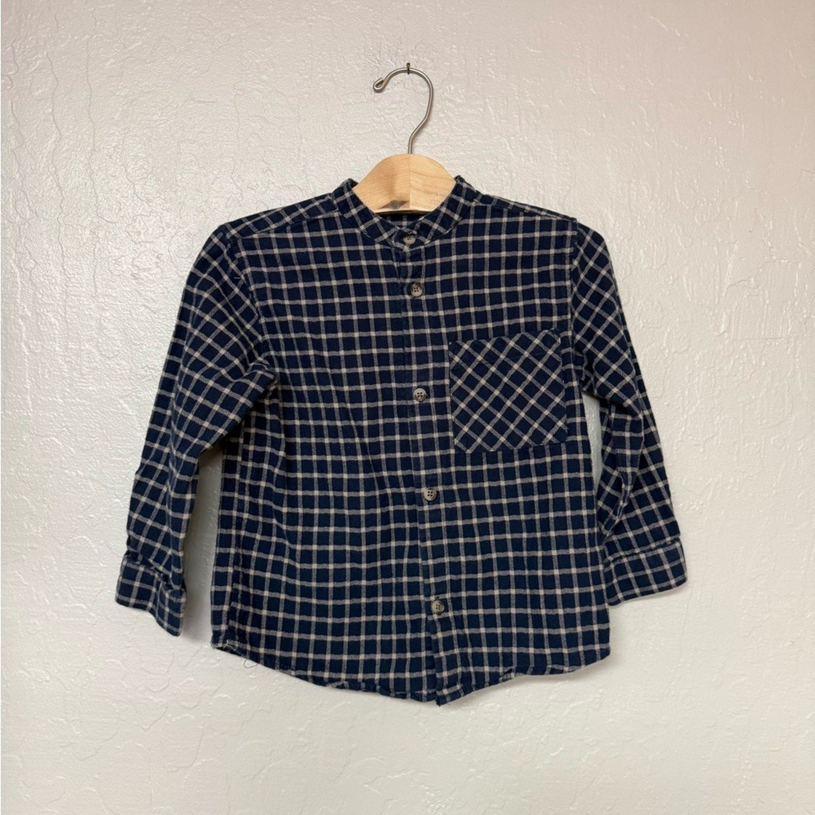 zara boys' navy checked button-down 5Y