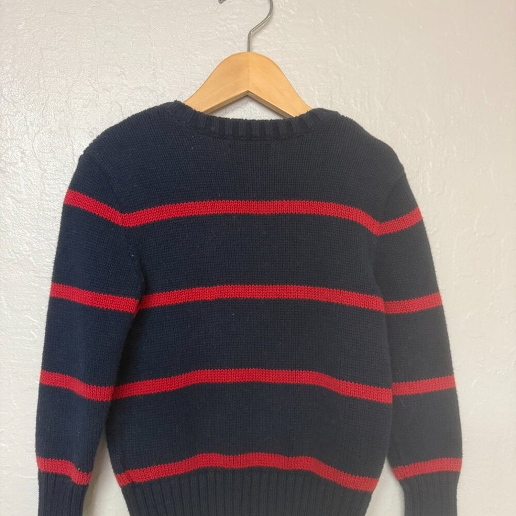 ralph lauren navy blue and red stripe sweater 4Y