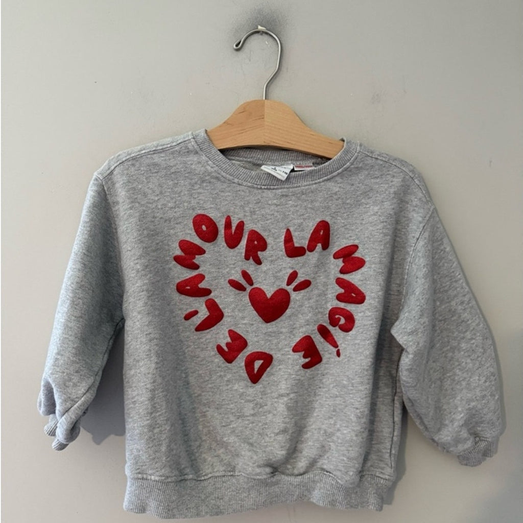 zara gray hearts sweatshirt 5Y