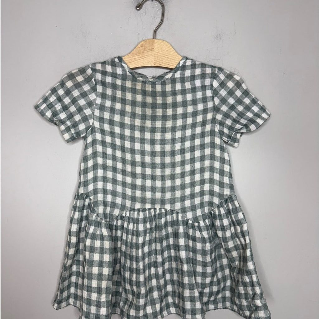 zara gingham dress green 3-4Y