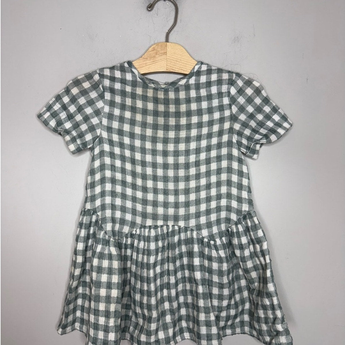 zara gingham dress green 3-4Y