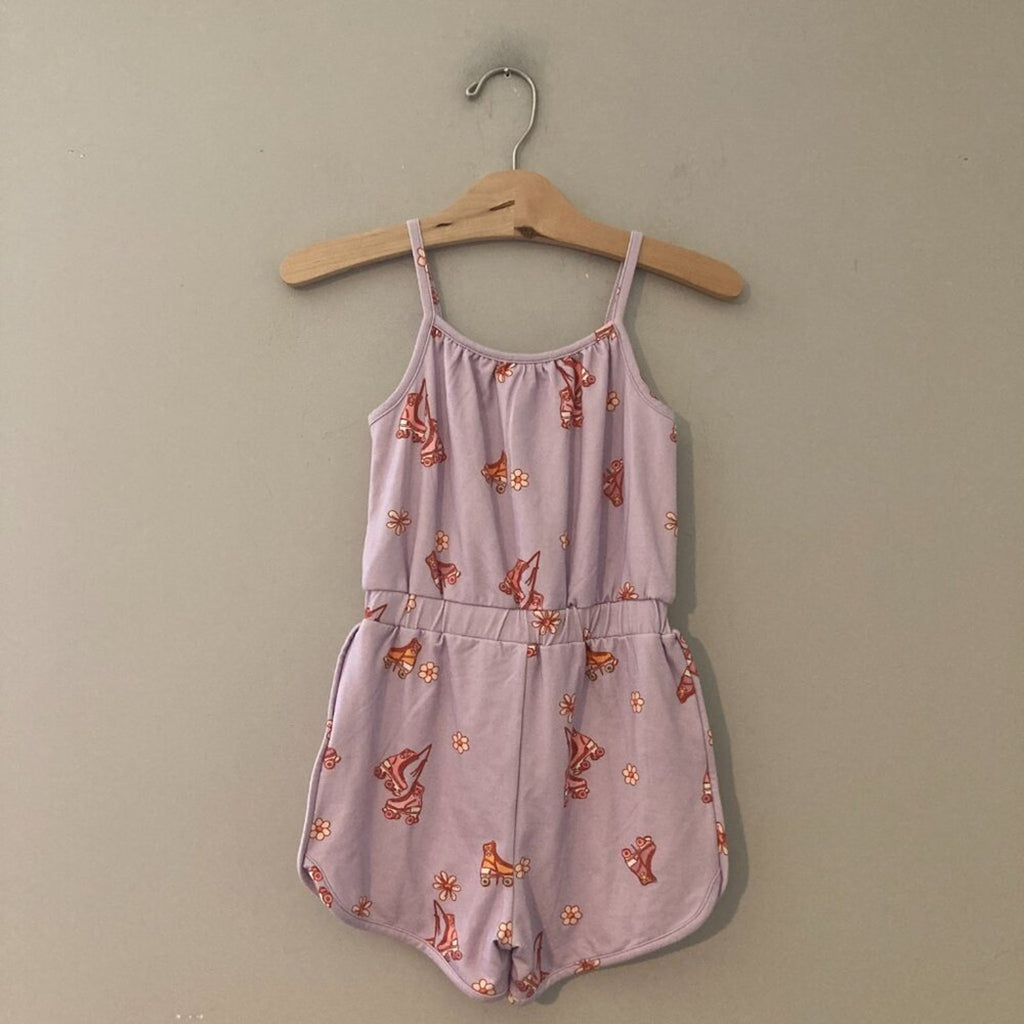 bird & bean purple rollerskate romper 4Y