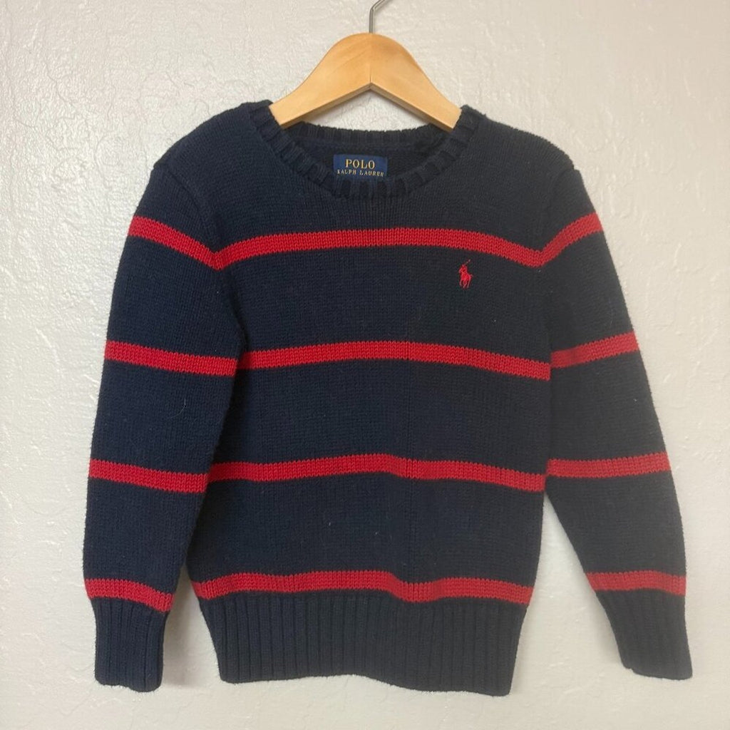ralph lauren navy blue and red stripe sweater 4Y