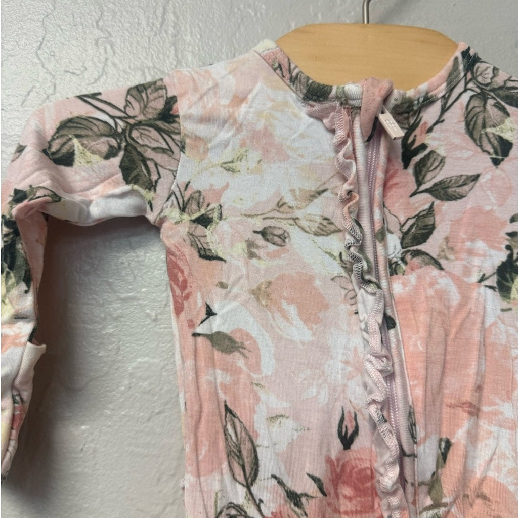posh peanut bamboo pink floral footie 0-3M
