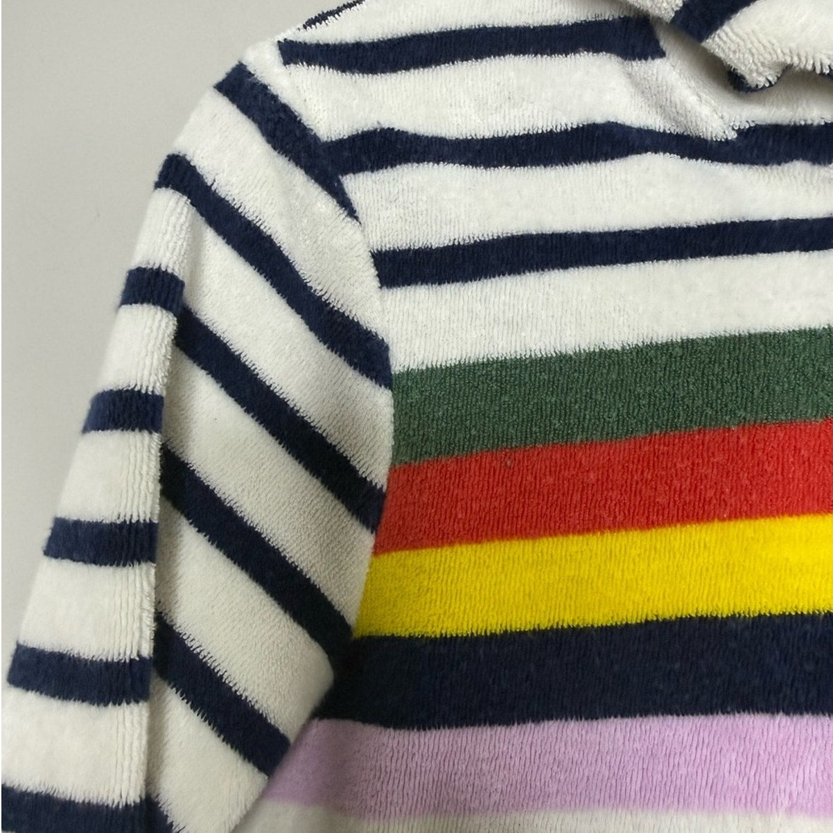 mini boden swim pullover rainbow navy blue stripe 5-6Y