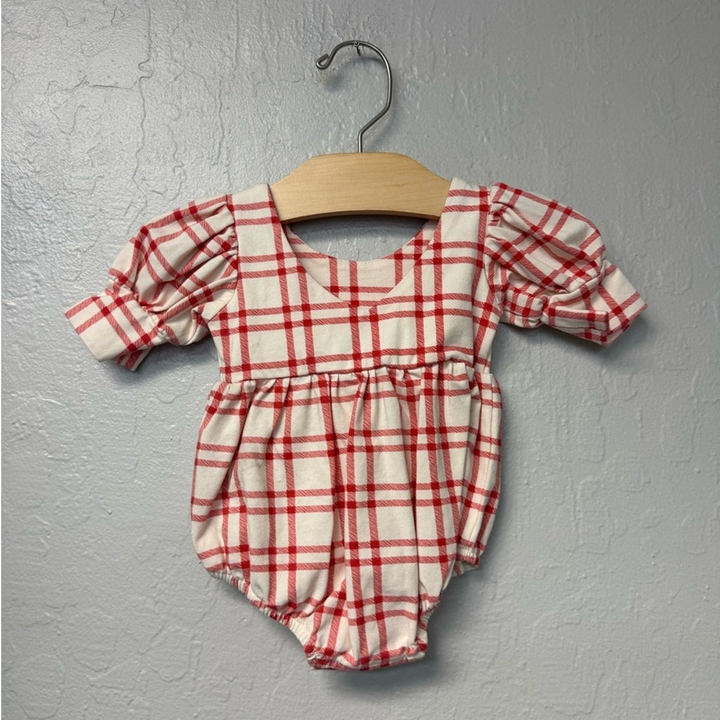 ollie jay red plaid cream romper 6-12M
